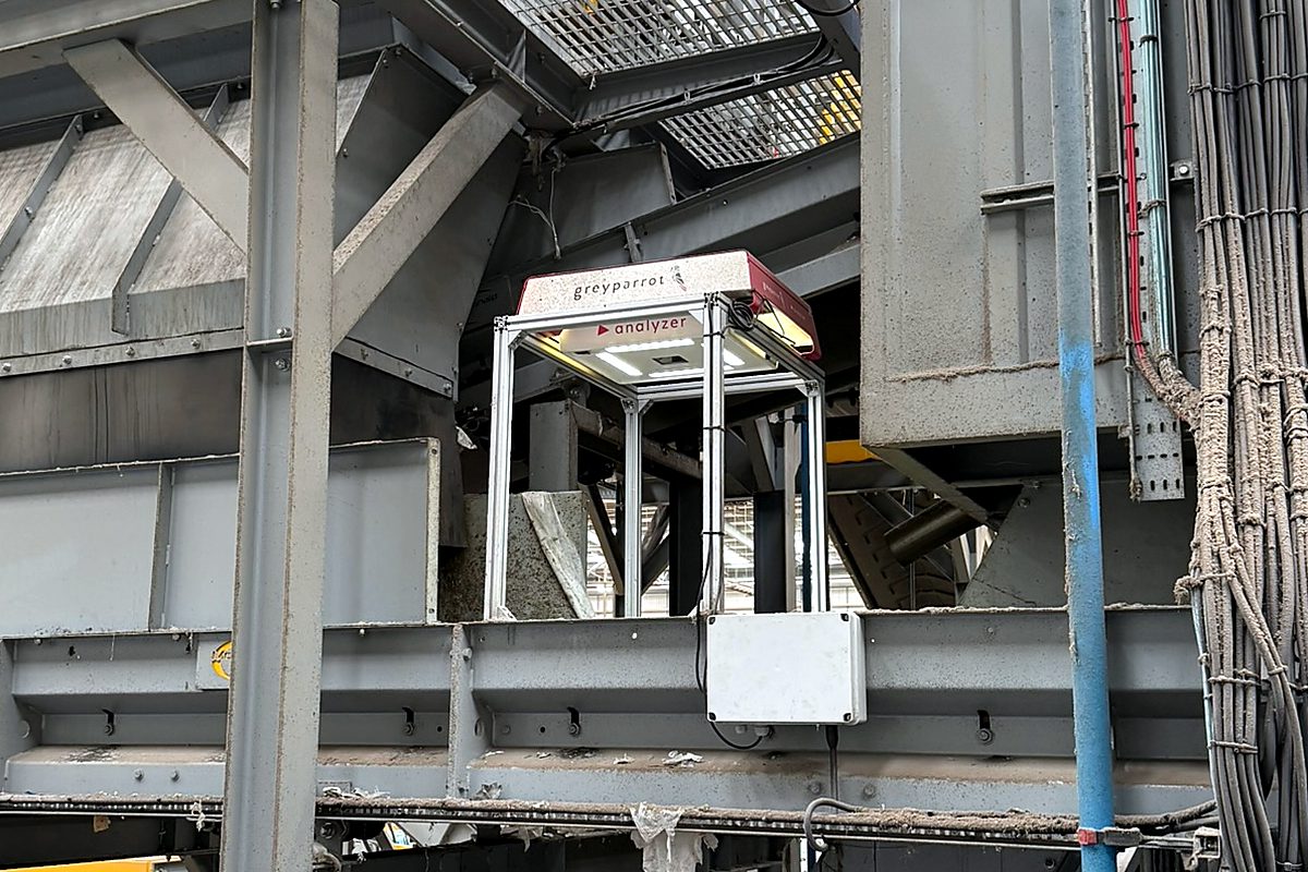 Greyparrot Analyzer installed above the polypropylene sorting line at Amcor’s Leamington Spa site