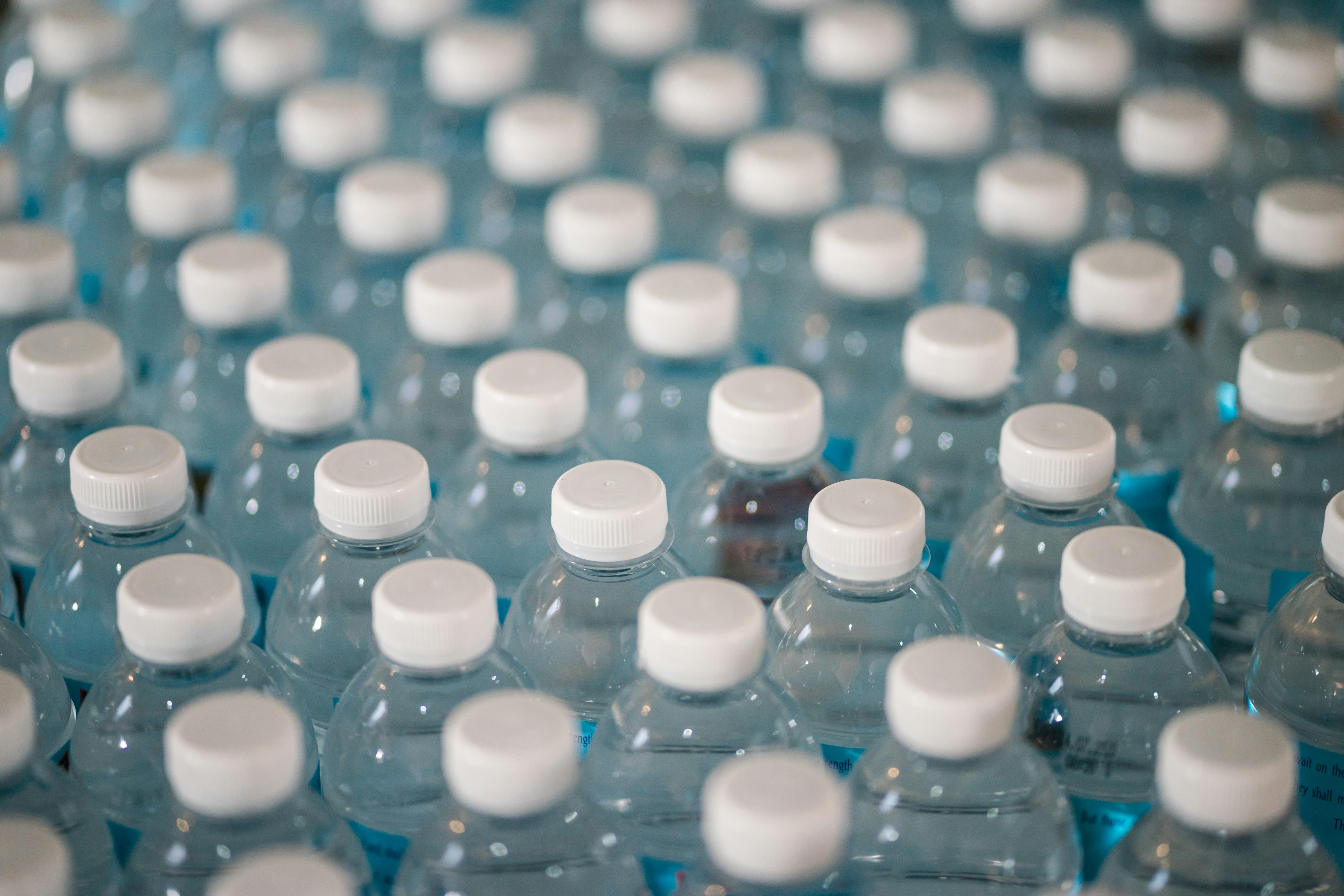 Plastic bottles arranged in rows